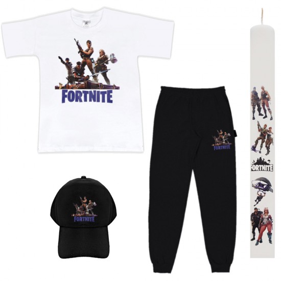 Παιδικό Σετ Κοντομανικο-Φορμα Με Καπελο Fortnite + Λαμπάδα