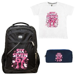 Παιδικό Σχολικό Σετ Τσάντα-Κασετίνα + Δώρο T-shirt Six Seven Pink Παιδικό Σχολικό Σετ Τσάντα-Κασετίνα + Δώρο T-shirt Six Seven Pink