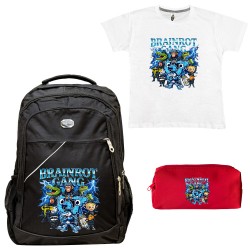 Παιδικό Σχολικό Σετ Τσάντα-Κασετίνα + Δώρο T-shirt Six Seven Brainrot