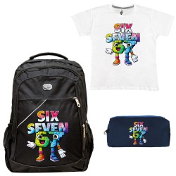 Παιδικό Σχολικό Σετ Τσάντα-Κασετίνα + Δώρο T-shirt Six Seven