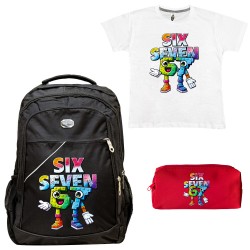 Παιδικό Σχολικό Σετ Τσάντα-Κασετίνα + Δώρο T-shirt Six Seven