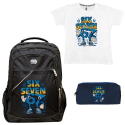 Παιδικό Σχολικό Σετ Τσάντα-Κασετίνα + Δώρο T-shirt Six Seven