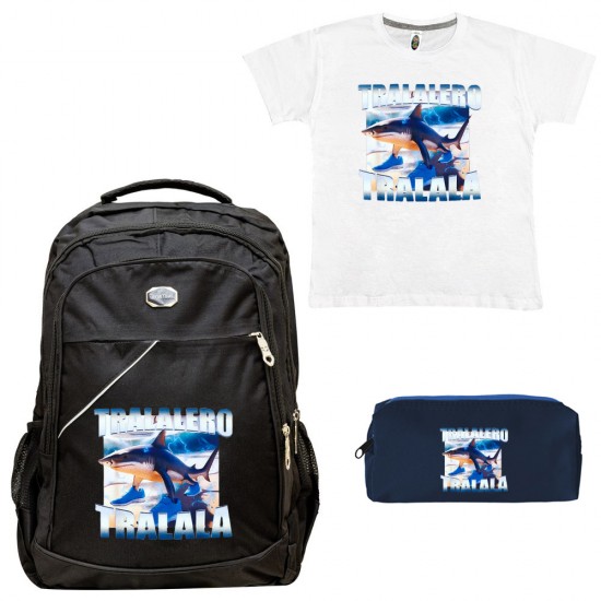 Παιδικό Σχολικό Σετ Τσάντα-Κασετίνα + Δώρο T-shirt Tralalero