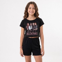 Σετ Κοντομανικο Μπλουζακι Με Βερμουδακι Black Pink